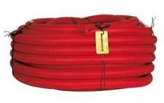 Hekaplast 63/51 mm PEH-kabelr�r m/muffe, korr./glat, 50 m, r�d