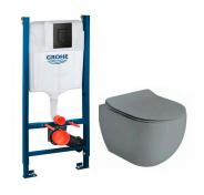 Lavabo Glomp Mat gr� Mini rimless toiletpakke inkl. s�de m/soft-close, cisterne og mat sort betjening