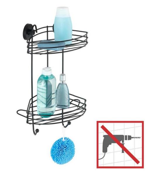 Wenko brusehylde til hjørne - Mat sort - Skruefri Wenko brusehylde til hjørne - Mat sort - Skruefri