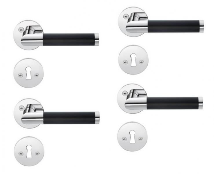 Beslagsboden indend&oslash;rs d&oslash;rgreb inkl n&oslash;gleskilt - Krom/sort - S&aelig;t &aacute; 4 stk