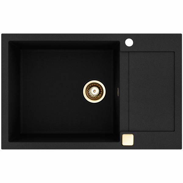 Lavabo Saturn 790 køkkenvask i komposit m/afløbsbakke - Sort/messing Lavabo Saturn 790 køkkenvask i komposit m/afløbsbakke - Sort/messing