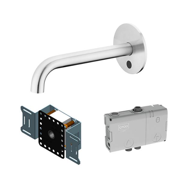 QTOO komplet ber&oslash;ringsfri vandhane t/indbygning i v&aelig;g - 190 mm - B&oslash;rstet rustfrit st&aring;l