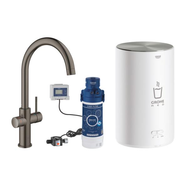 Grohe Red II Duo k&oslash;kkenbatteri m/3L vandvarmer og C-tud - B&oslash;rstet hard graphite