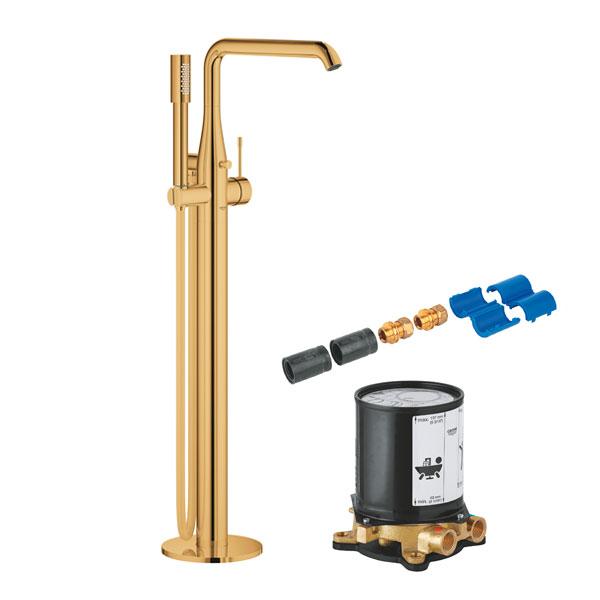 Grohe Essence komplet fritst&aring;ende badekararmatur - Poleret Cool Sunrise