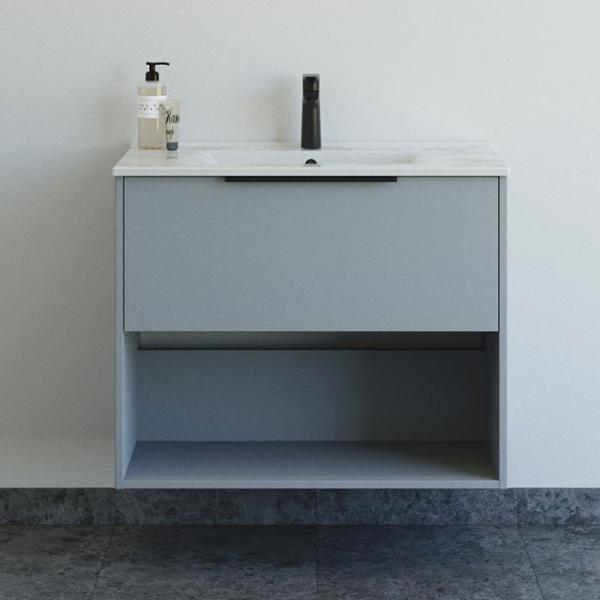 Dansani Mido+ Classic 81 m&oslash;bels&aelig;t m/Amber vask, 1 skuffe og &aring;bent rum - Mat lysebl&aring;