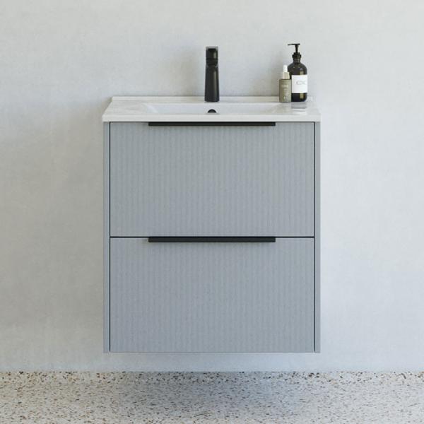 Dansani Mido+ Classic 61 m&oslash;bels&aelig;t m/Amber vask og 2 skuffer - Striber/mat lysebl&aring;