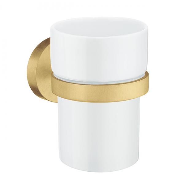 Smedbo Home tandkrus til v&aelig;g - B&oslash;rstet messing/porcel&aelig;n