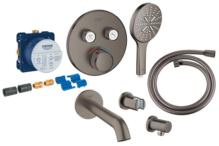 Grohe Essence komplet indbygningspakke m/SmartActive til badekar - Børstet hard graphite Grohe Essence komplet indbygningspakke m/SmartActive til badekar - Børstet hard graphite