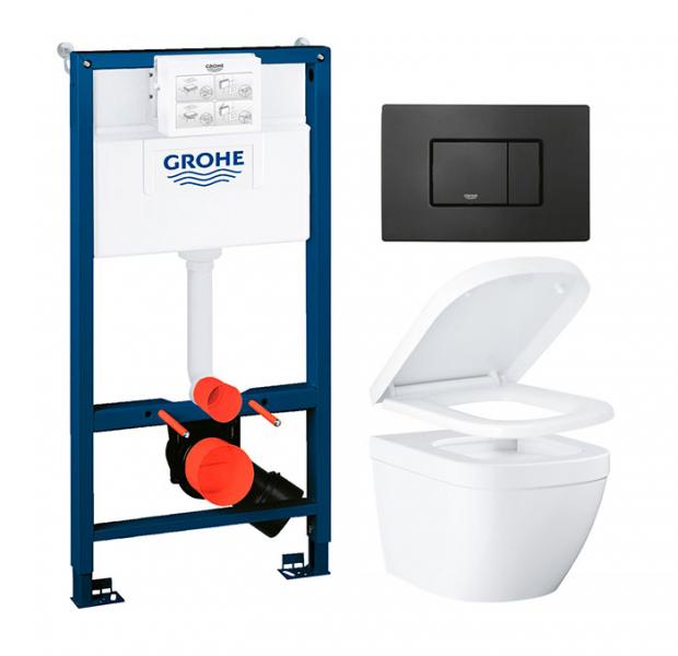 Grohe Euro kompakt toiletpakke inkl. s&aelig;de m/soft-close, mellem cisterne og mat sort betjening