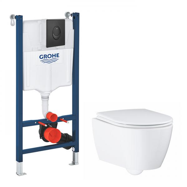Grohe Essence toiletpakke inkl. sæde, cisterne og mat sort betjening Grohe Essence toiletpakke inkl. sæde, cisterne og mat sort betjening