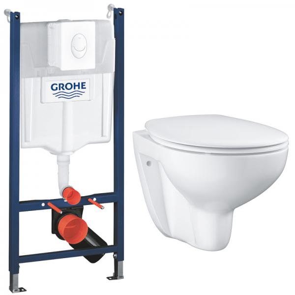 Grohe Bau Rimless toiletpakke inkl. s&aelig;de m/softclose, cisterne og hvid betjening