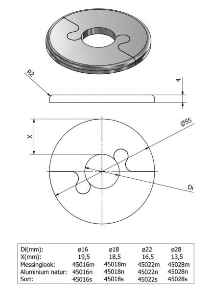 Metalwo Alu fit rosette &Oslash;22 - Natur mat alu