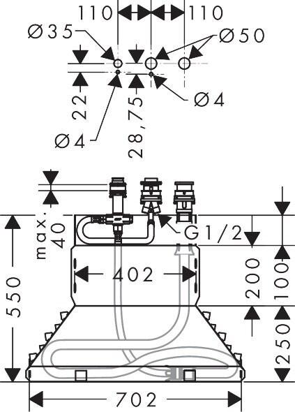hansgrohe Indbygningsdel til 3-huls 1-grebs armatur til karkant