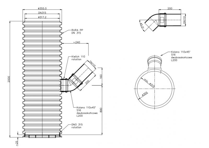 315 x 110 mm PP-sandfangsbr&oslash;nd m/vandl&aring;s - 70 liter