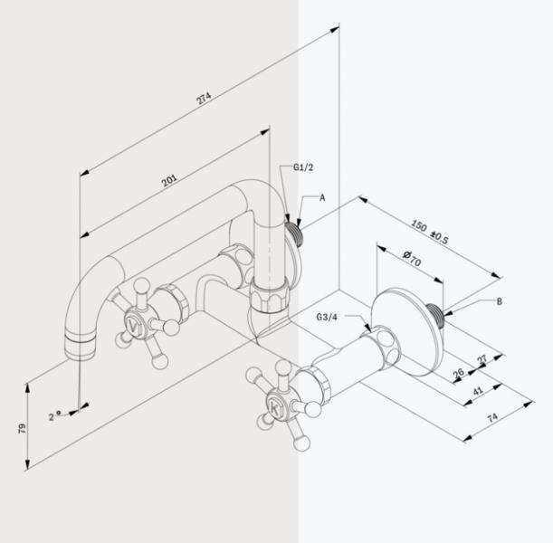 Toni Christiansborg k&oslash;kkenarmatur til v&aelig;g m. svingtud - &AElig;gte messing