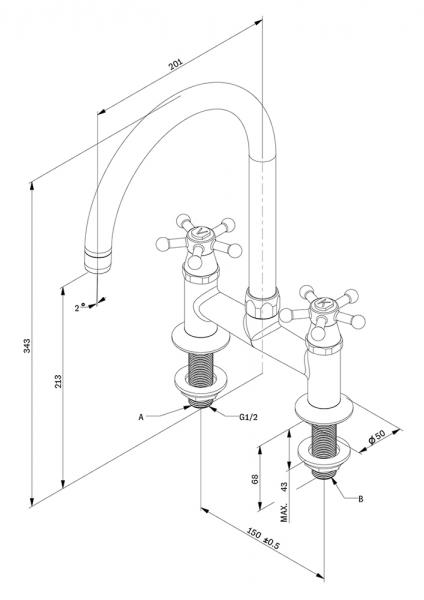 Toni Christiansborg 2-huls k&oslash;kkenarmatur - Messing
