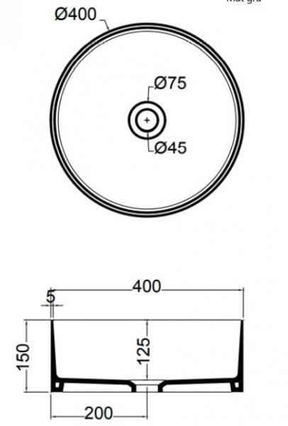 Lavabo Mate Slim &Oslash;40 fritst&aring;ende bowlevask - Uden overl&oslash;b - Mat gr&aring;
