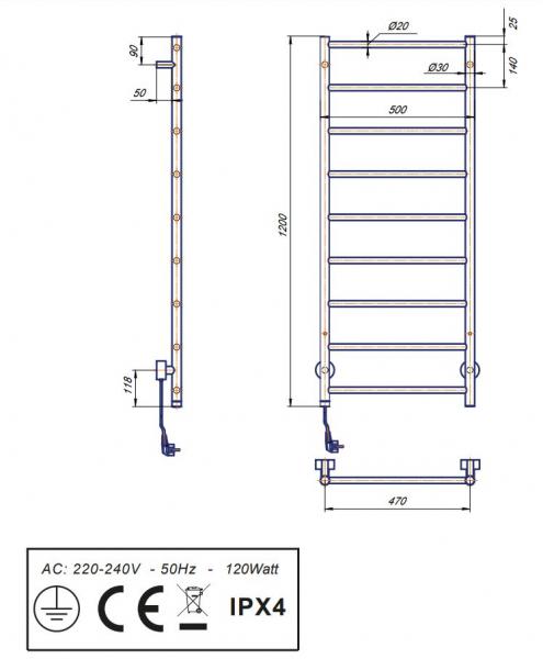 Kriss Polaris h&aring;ndkl&aelig;det&oslash;rrer - 50x120 cm - Poleret rustfrit st&aring;l