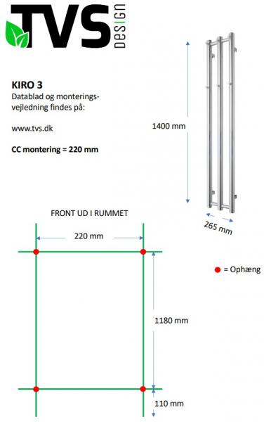 TVS Kiro 3 håndklædetørrer - 26,5x140 cm - Krom TVS Kiro 3 håndklædetørrer - 26,5x140 cm - Krom