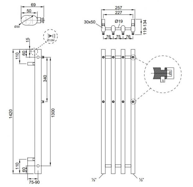 Kriss Vega håndklædetørrer - 25,7x142 cm - Mat sort Kriss Vega håndklædetørrer - 25,7x142 cm - Mat sort