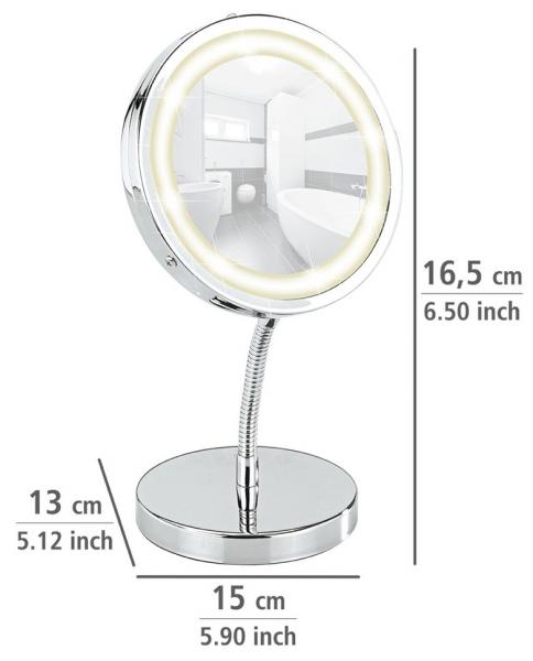 Wenko Brolo kosmetikspejl til bord - Vendbar m/LED og 3x forst&oslash;rrelse
