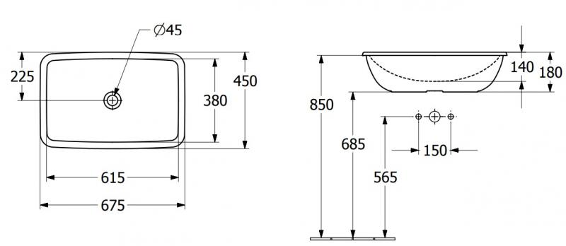V&B Loop&Friends 68 håndvask t/nedfældning - Med overløb V&B Loop&Friends 68 håndvask t/nedfældning - Med overløb
