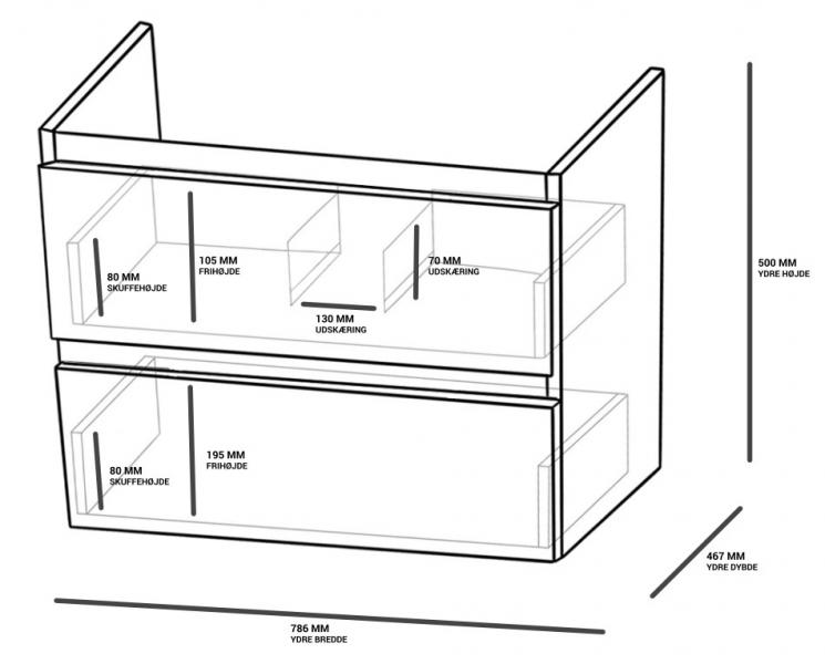 Nortiq Samos 80 m&oslash;belpakke m/skuffer og integrerede greb - Mat hvid