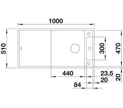 Blanco Axia III XL 6 S k&oslash;kkenvask m/sk&aelig;rebr&aelig;t - Klippegr&aring;