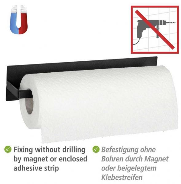 Wenko Ima k&oslash;kkenrulleholder til v&aelig;g - Mat sort - Skruefri