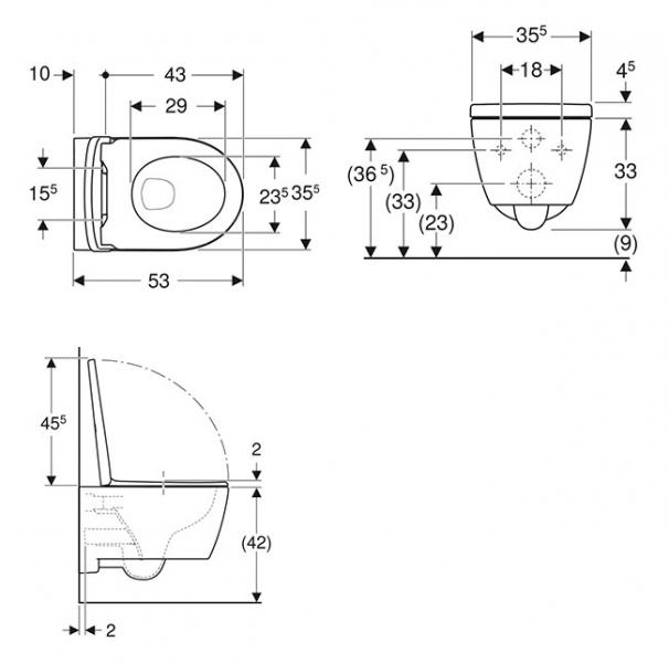 Geberit iCon v&aelig;gh&aelig;ngt toilet m/s&aelig;de og Rimfree - Mat hvid