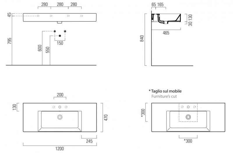 GSI Kube X 120 h&aring;ndvask med afs&aelig;tning t/v&aelig;g - ExtraGlaze