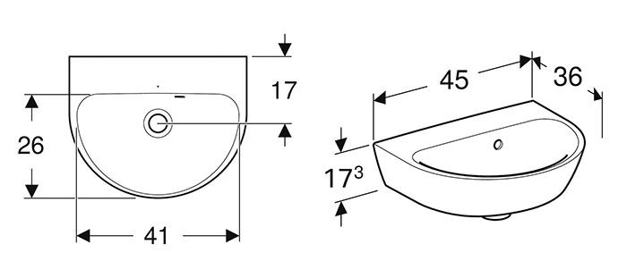 Geberit Renova 45 håndvask t/væg - Med overløb - Uden hanehul Geberit Renova 45 håndvask t/væg - Med overløb - Uden hanehul