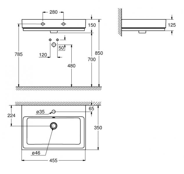 Grohe Cube 45 h&aring;ndvask t/v&aelig;g - 1 hanehul - PureGuard