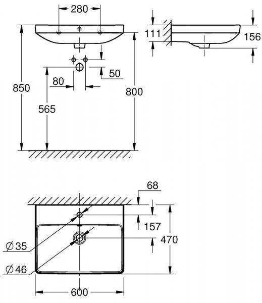 Grohe Euro 60 håndvask 2.0 t/væg - 1 hanehul - HyperClean Grohe Euro 60 håndvask 2.0 t/væg - 1 hanehul - HyperClean
