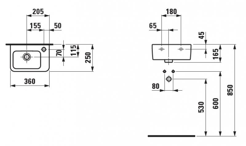 Laufen Pro 36 h&aring;ndvask t/v&aelig;g - 1 hanehul til h&oslash;jre