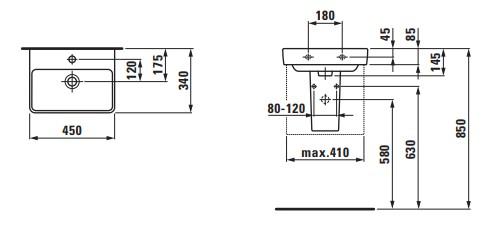 Laufen PRO-S 45 h&aring;ndvask t/v&aelig;g eller m&oslash;bel - 1 hanehul