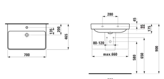Laufen PRO-S 70 h&aring;ndvask t/v&aelig;g eller m&oslash;bel - 1 hanehul