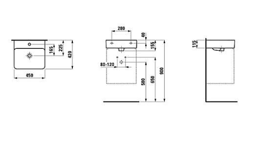 Laufen Val compact 45 h&aring;ndvask t/v&aelig;g eller m&oslash;bel - 1 hanehul