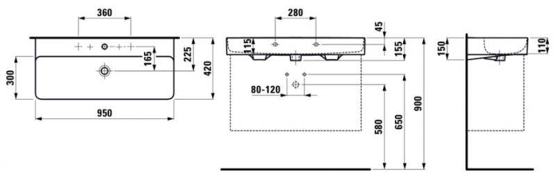 Laufen Val 95 h&aring;ndvask t/v&aelig;g eller m&oslash;bel - 1 hanehul