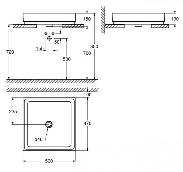 Grohe Cube 50 håndvask t/væg - Uden hanehul - PureGuard Grohe Cube 50 håndvask t/væg - Uden hanehul - PureGuard