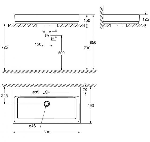 Grohe Cube 50 fritst&aring;ende bowlevask - 1/3 hanehuller - Med overl&oslash;b - PureGuard