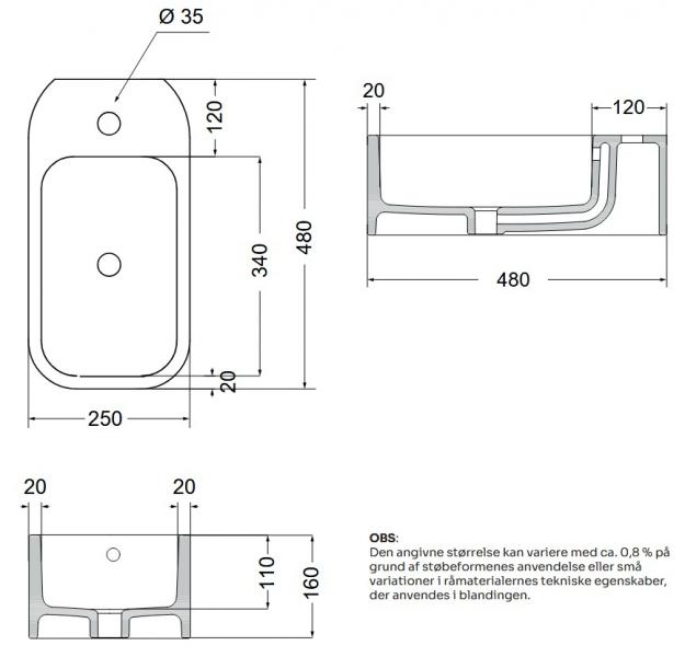 Lavabo Cosa 25 fritstående bowlevask - Med overløb - 1 hanehul Lavabo Cosa 25 fritstående bowlevask - Med overløb - 1 hanehul