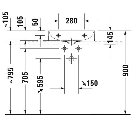 Duravit DuraSquare 50 bowlevask op til v&aelig;g - Uden overl&oslash;b