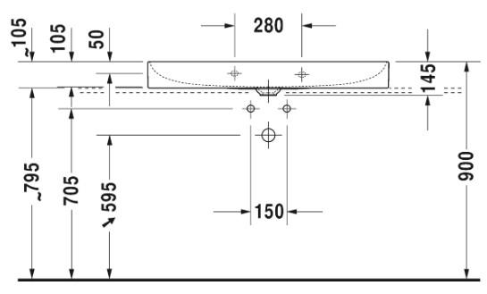 Duravit DuraSquare 100 bowlevask op til v&aelig;g - 2 hanehuller