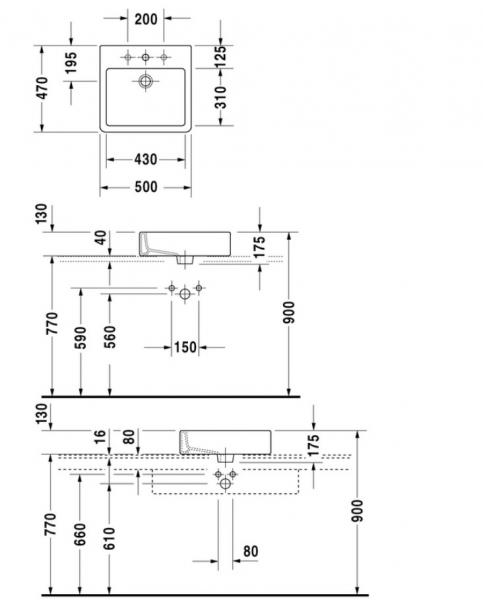 Duravit Vero 50 fritst&aring;ende bowlevask - 1 hanehul
