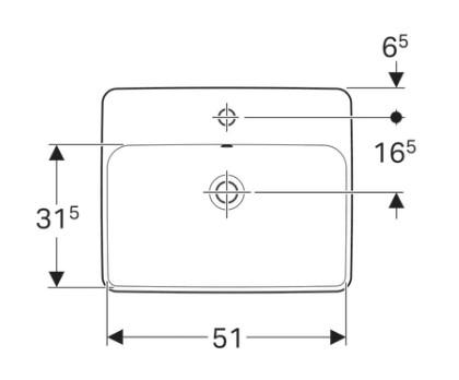 Geberit Variform 55 firkantet h&aring;ndvask m/bagkant t/nedf&aelig;ldning - Med overl&oslash;b - 1 hanehul