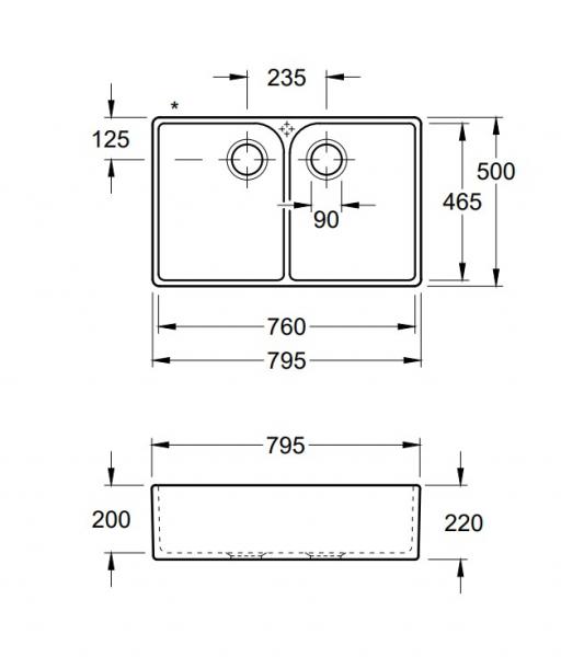 V&B Farmhouse 80 keramisk k&oslash;kkenvask - Stone White