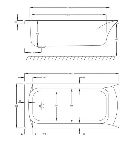 Str&oslash;mberg Delta badekar t/indbygning - 150 x 70 - 1 rygl&aelig;n