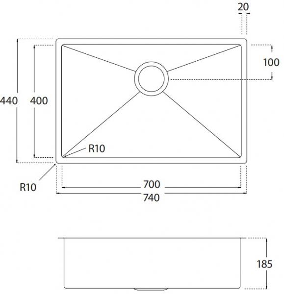Lavabo Kubus 700 Soft k&oslash;kkenvask - Shadow