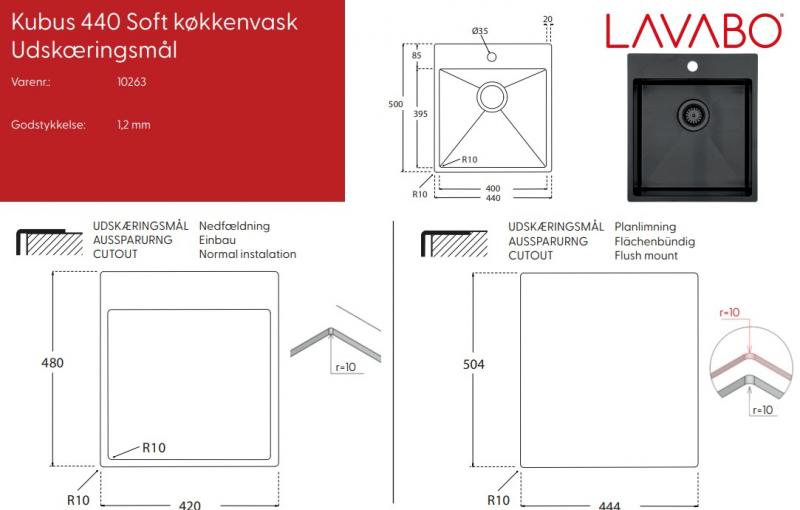 Lavabo Kubus 440 Soft k&oslash;kkenvask - Shadow